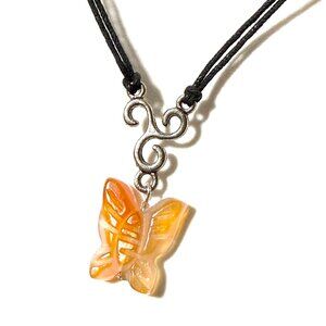 2/$20, Natural Orange Agate Butterfly Necklace, Genuine Gemstone Cord Necklace